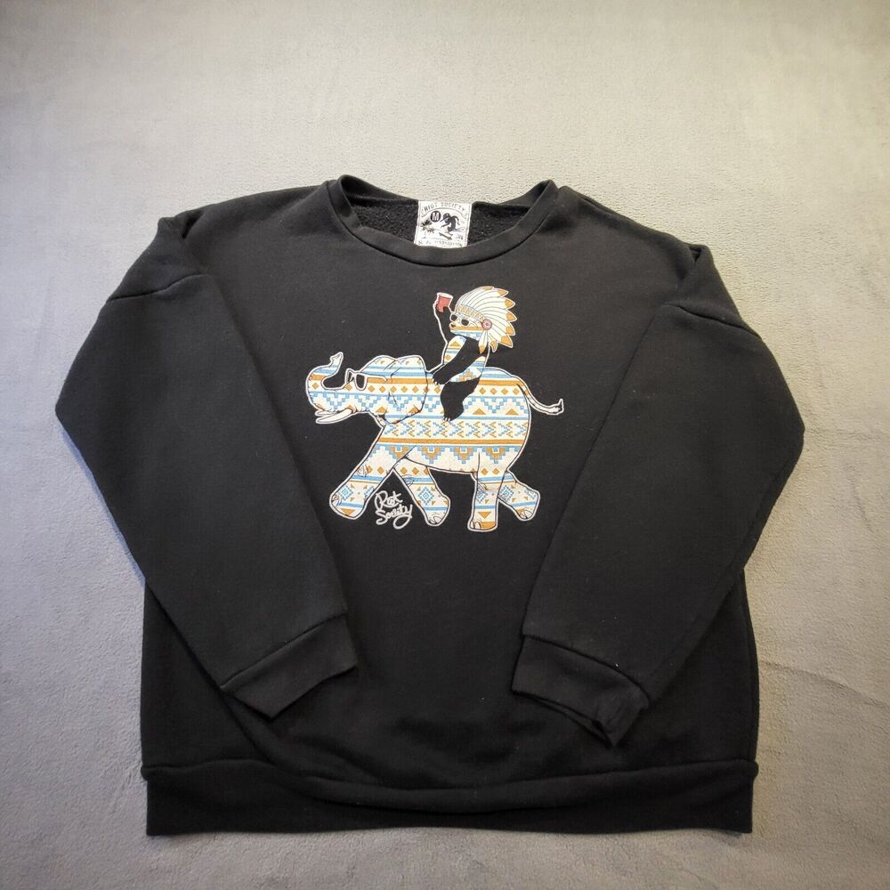 Riot Society Sweatshirt Womens M Black Aztec Southwest Indian Panda Elephant